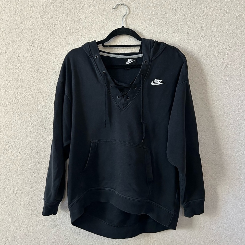 Nike Rally Lace-Up Black Hooded Sweatshirt | Size Women's Small
